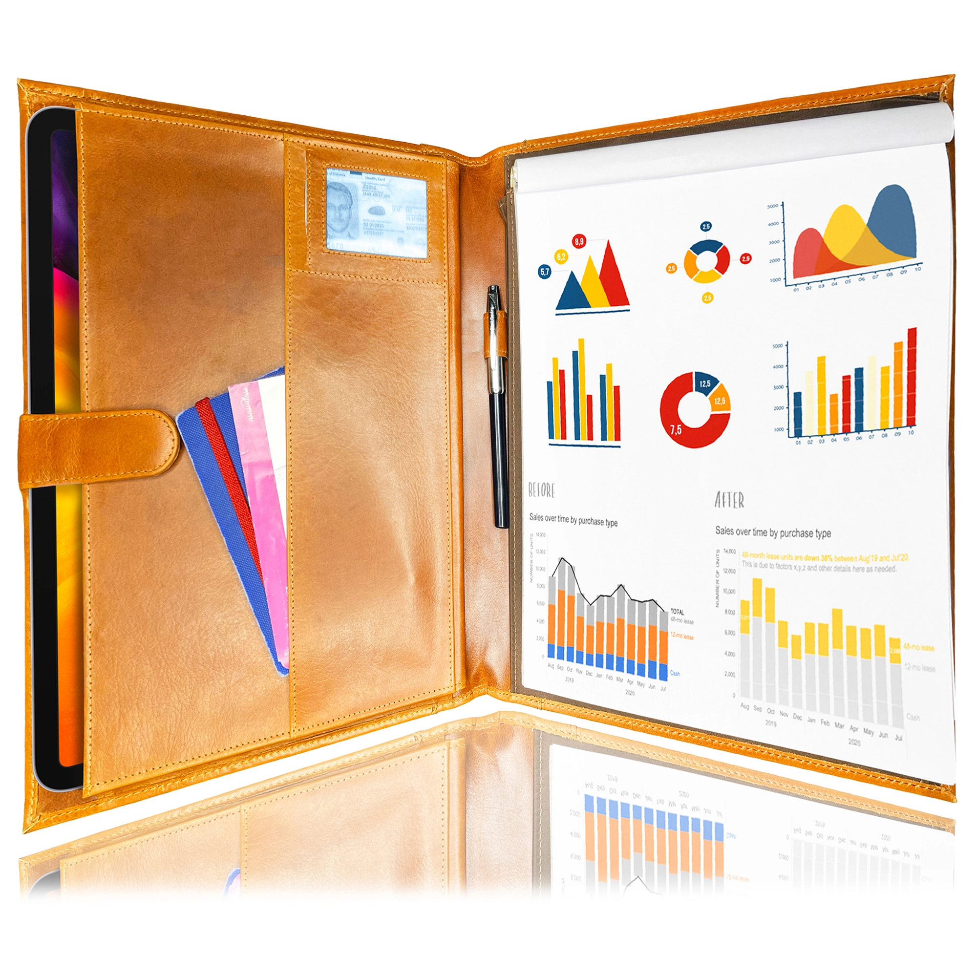 Leather Padfolio Handmade Business Portfolio (Cognac)