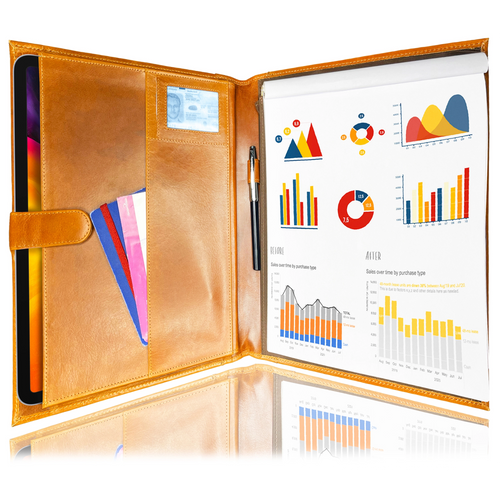 Leather Padfolio Handmade Business Portfolio (Cognac)