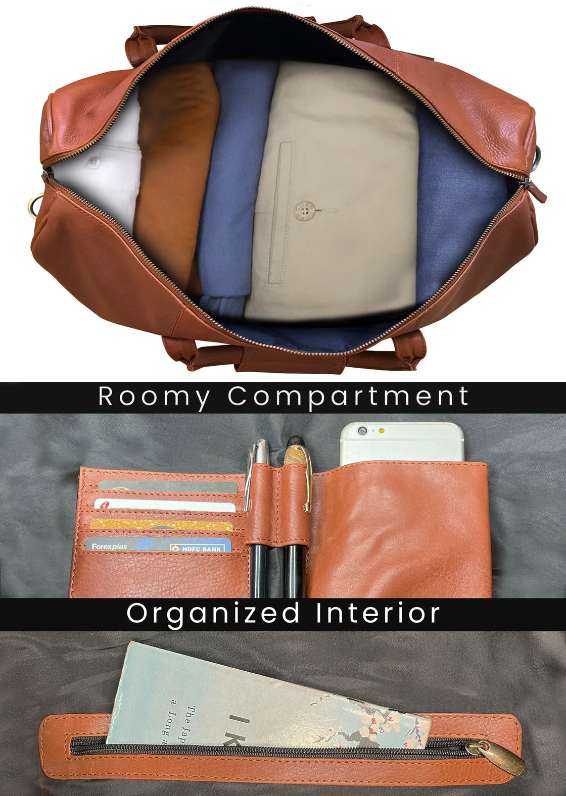 Sasha Travel Leather Duffle Bag (Cognac)