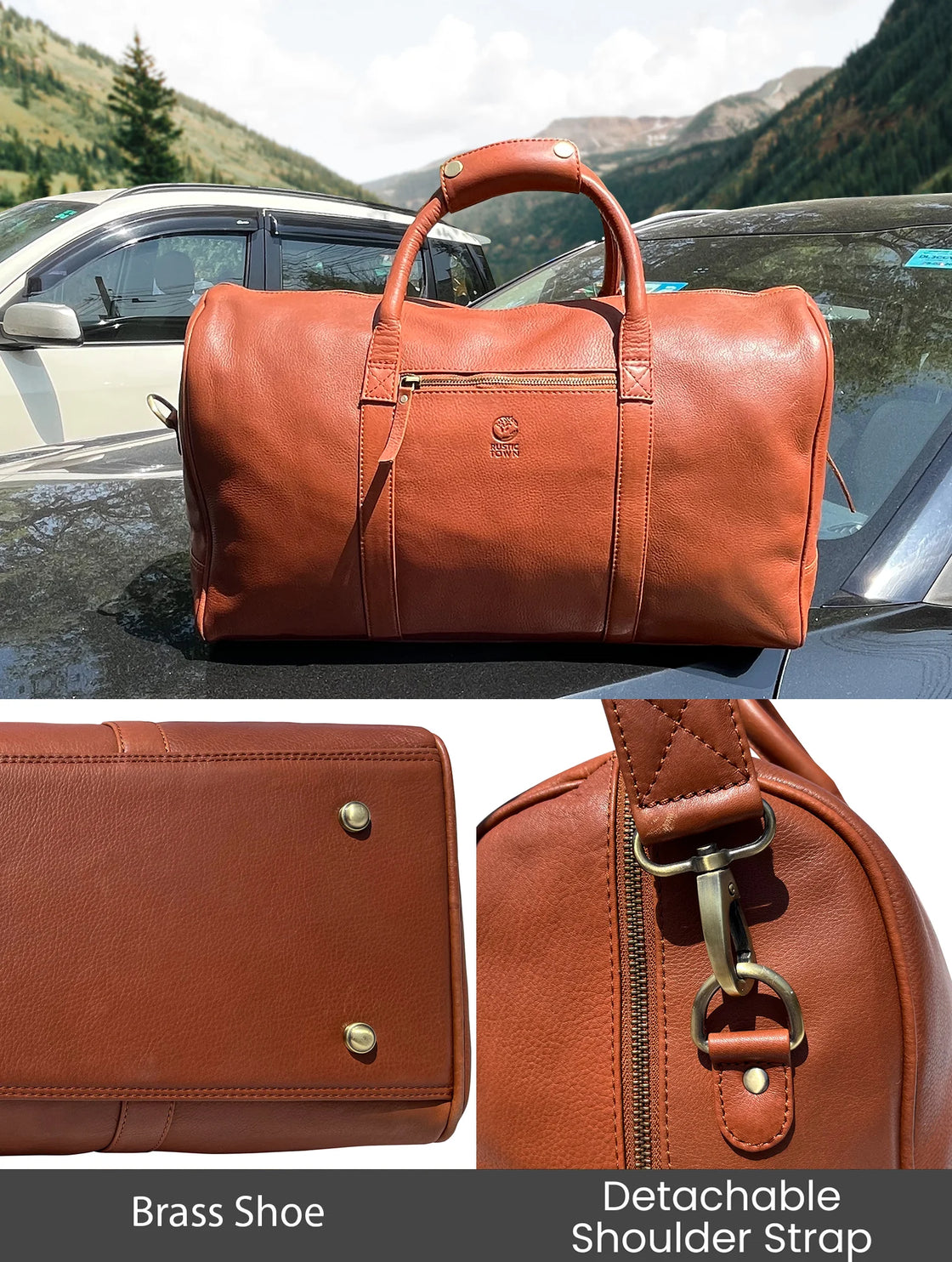 Sasha Travel Leather Duffle Bag (Cognac)