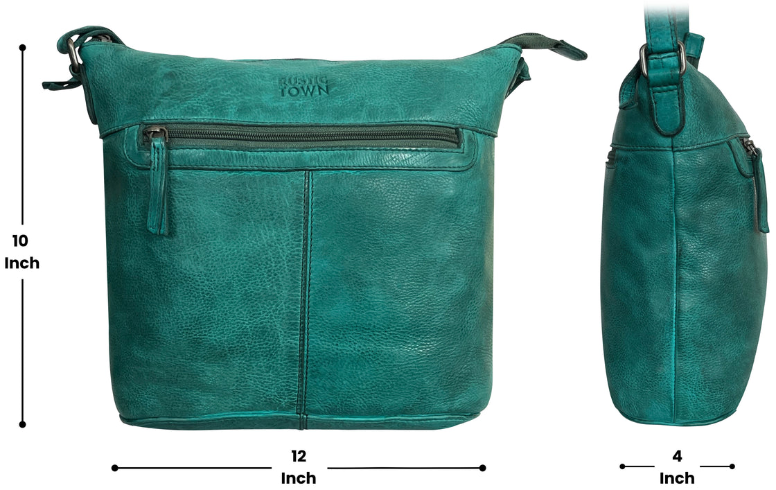 Leather Sling Bag for Women Green Rustic Town