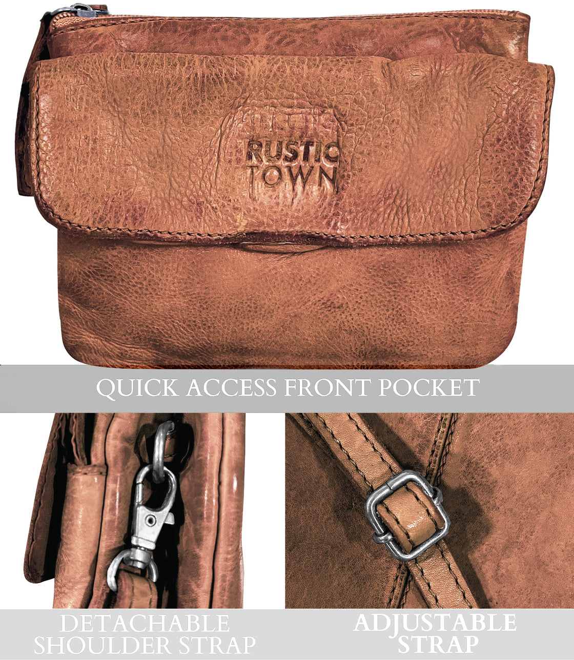Leather Sling Bag Wristlet Clutch for Women, Cognac