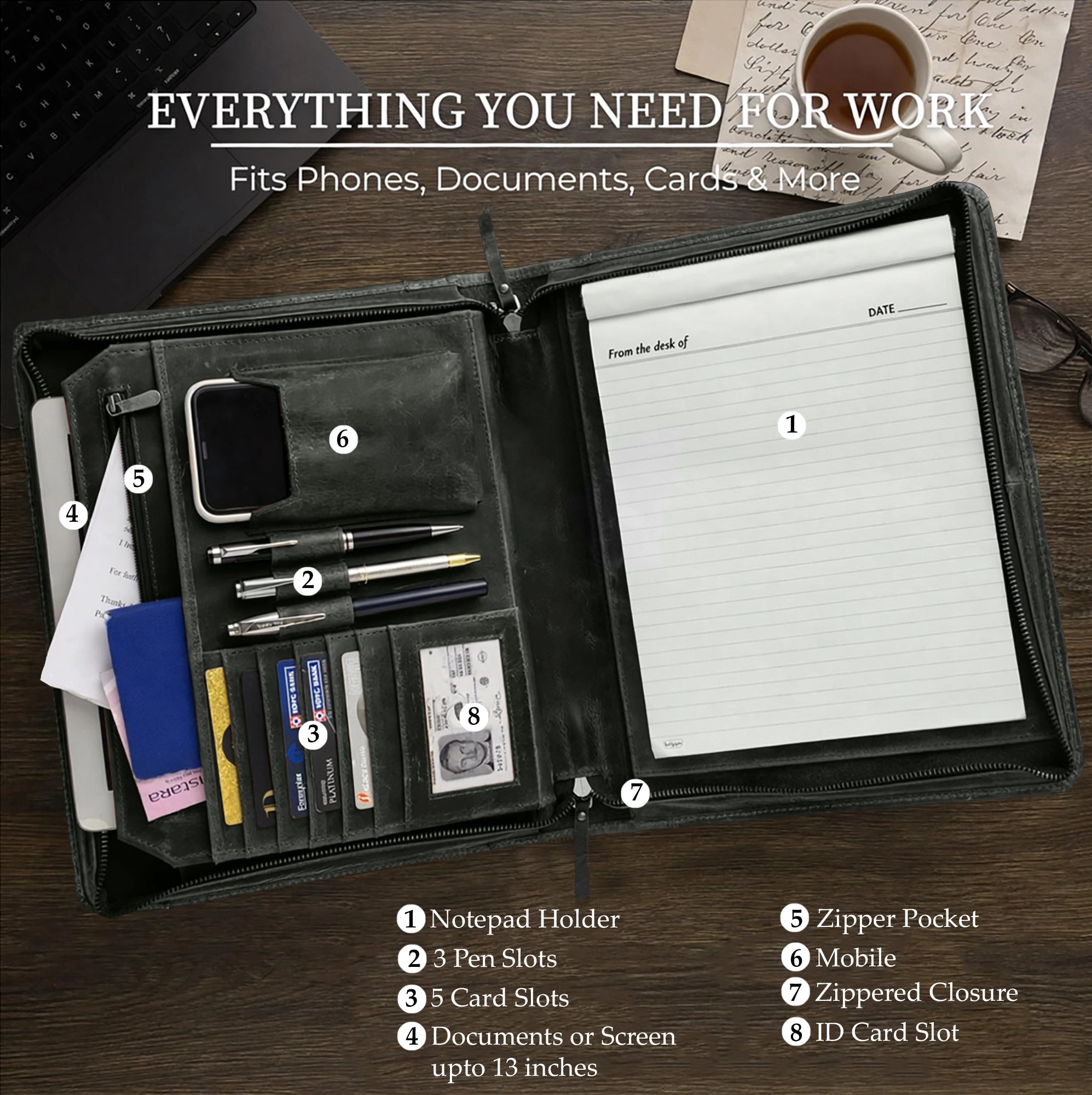 Kingsman Business Leather Padfolio (Black)