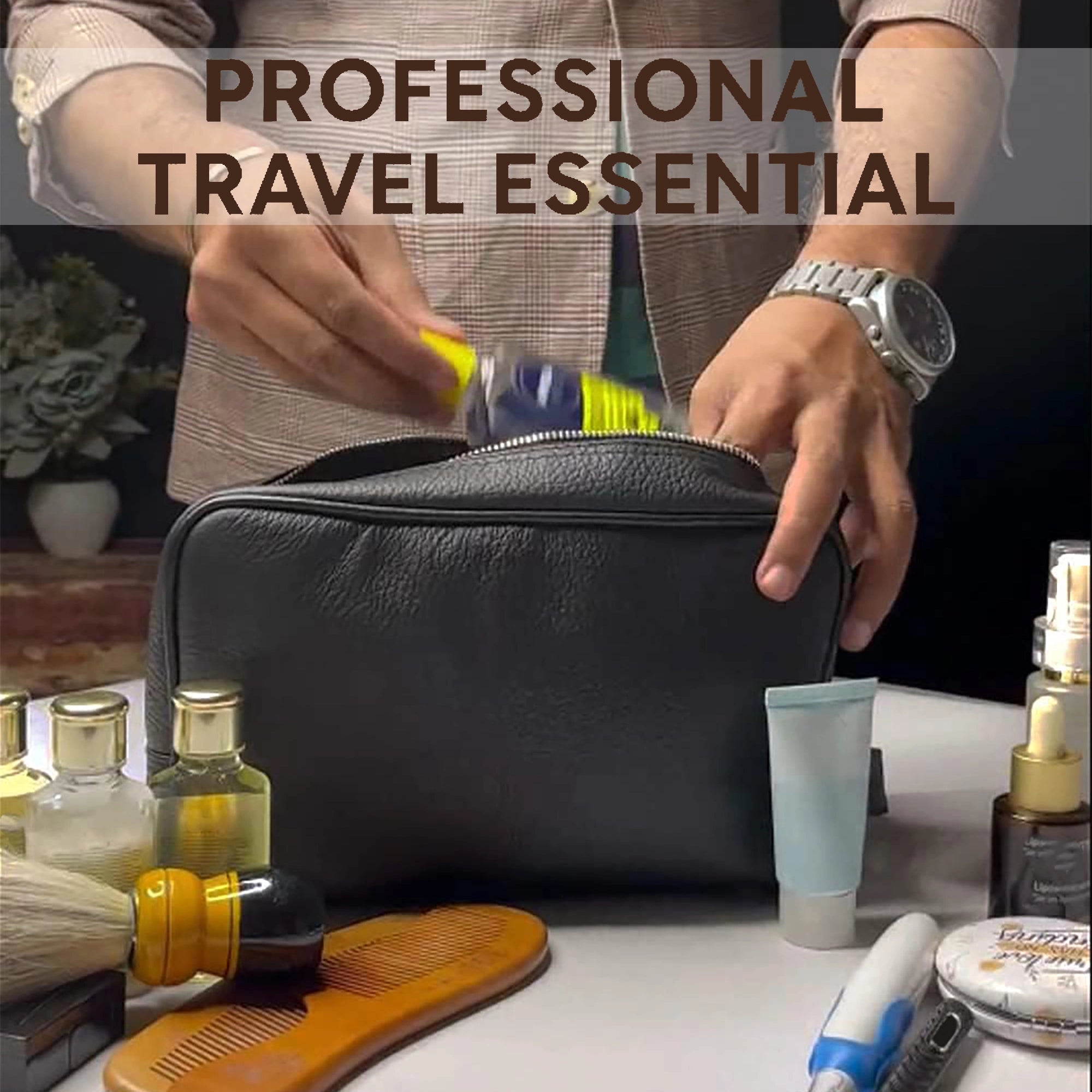 Johnny Leather Travel Toiletry Bag (Black)