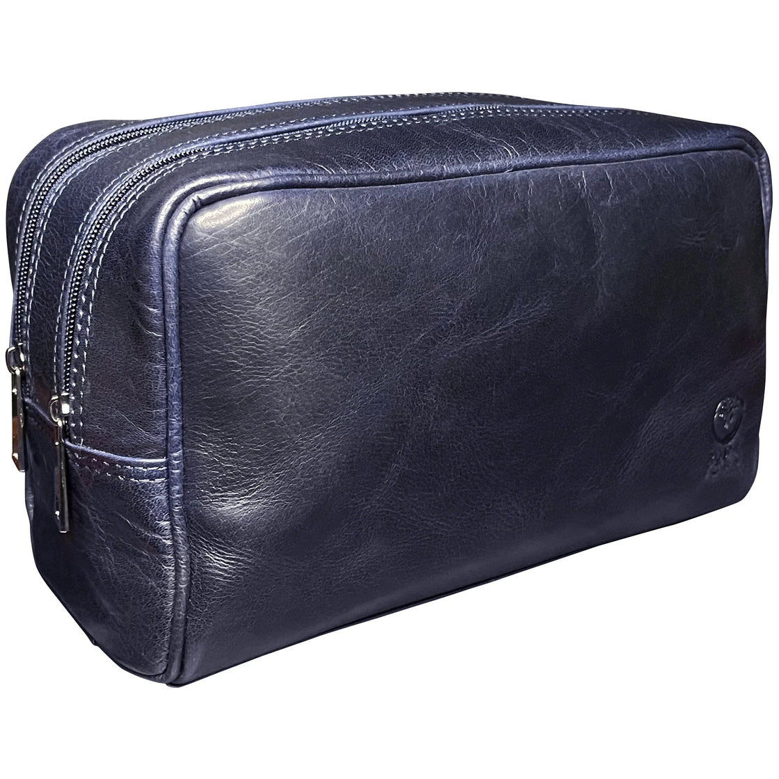 Men's Leather Small Double Zip Toiletry Bag - Water-Resistant Lined Dopp Kit, 2 Zipped Compartments - Black Onyx - Personalized Gifts, Leatherology
