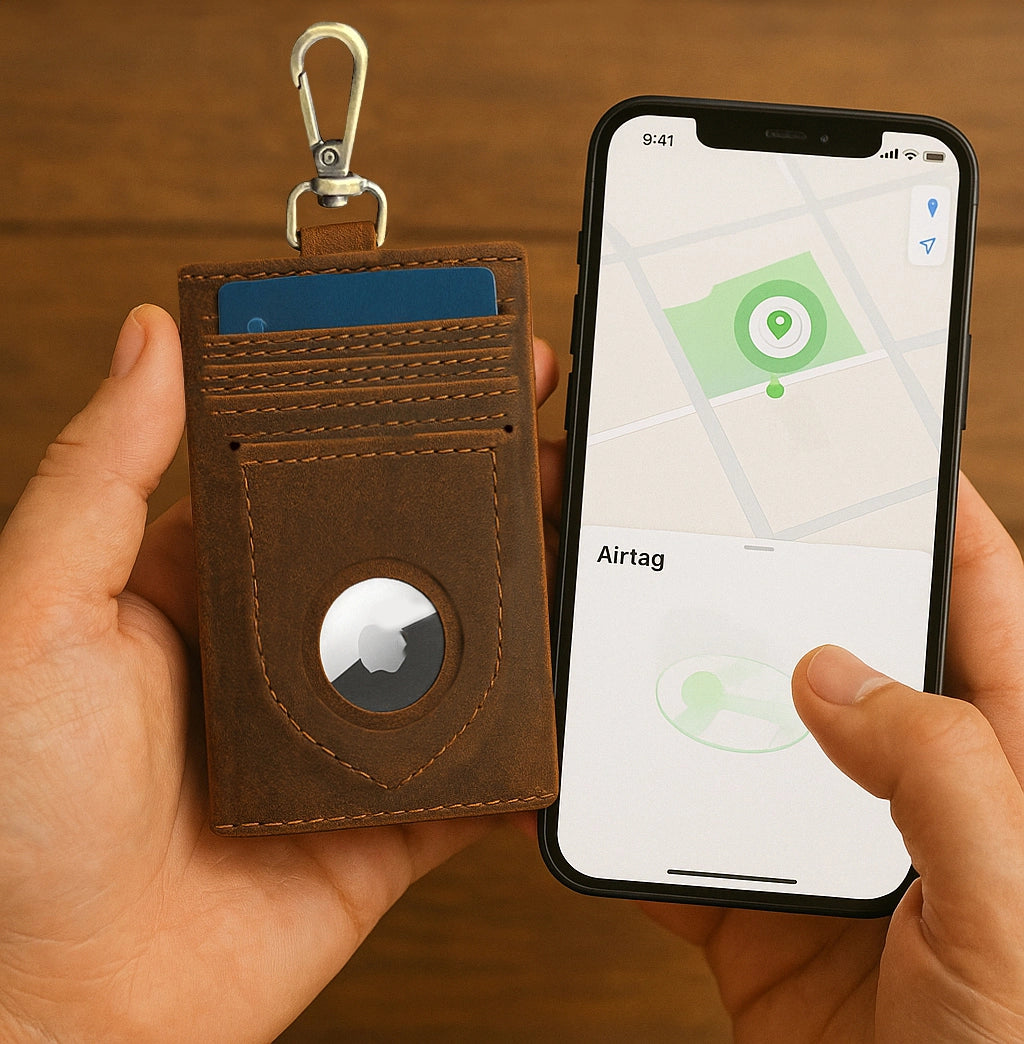 Leather Key Holder - Slim Keychain AirTag Holder Wallet