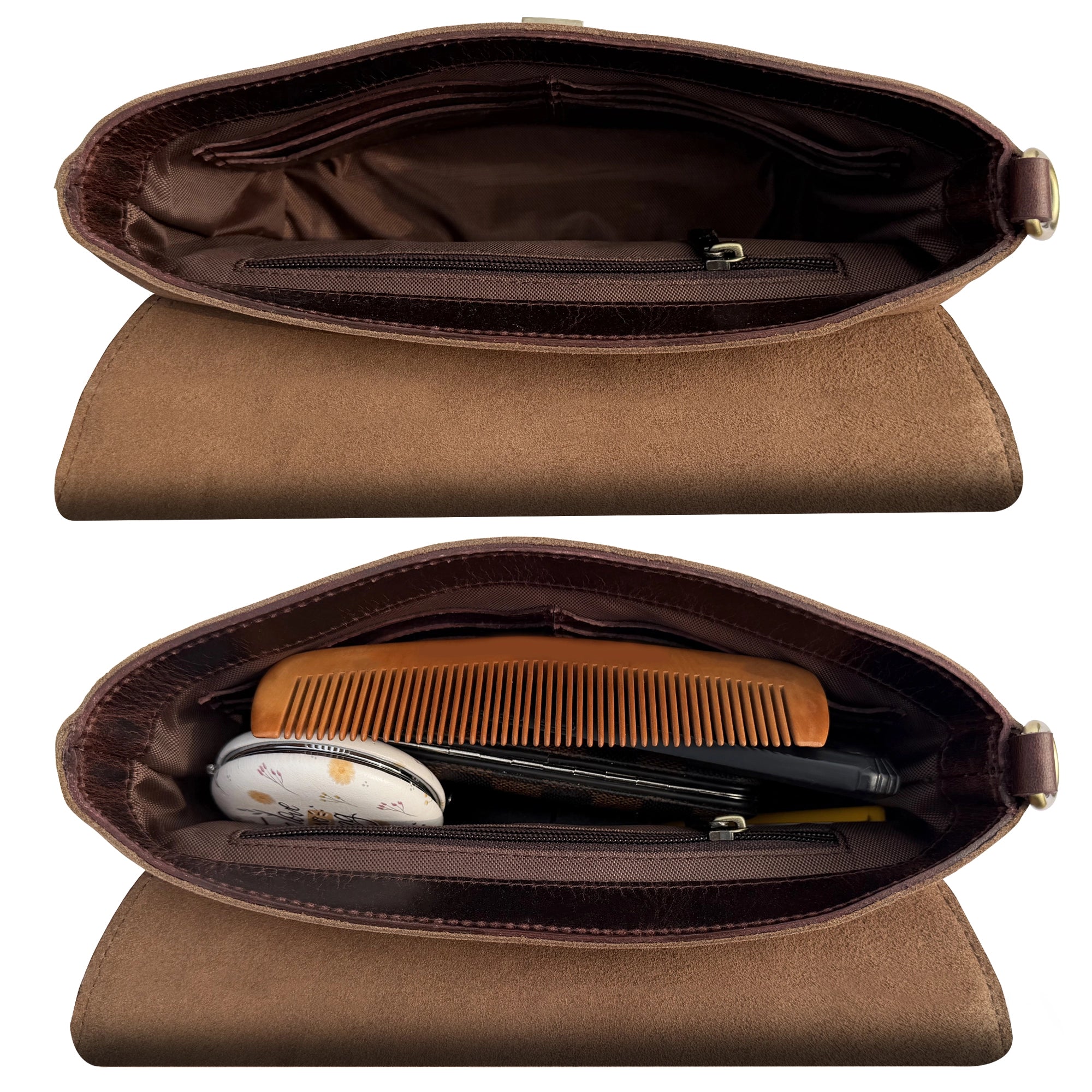 Full-Grain Leather & Suede Wristlet Travel Clutch Purse for Women