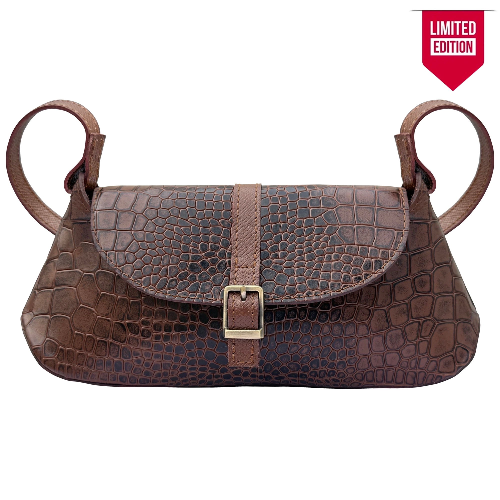Croc-Embossed Mini Shoulder Bag - Trapezoid Crossbody Sling Bag
