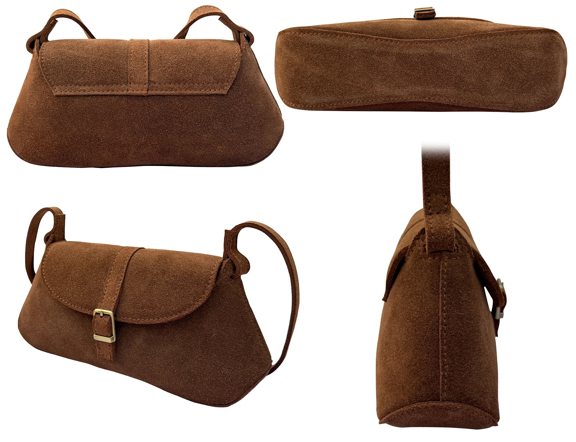 Suede Sling Bag for Women - Minimalist Trapezoid Shoulder Bag