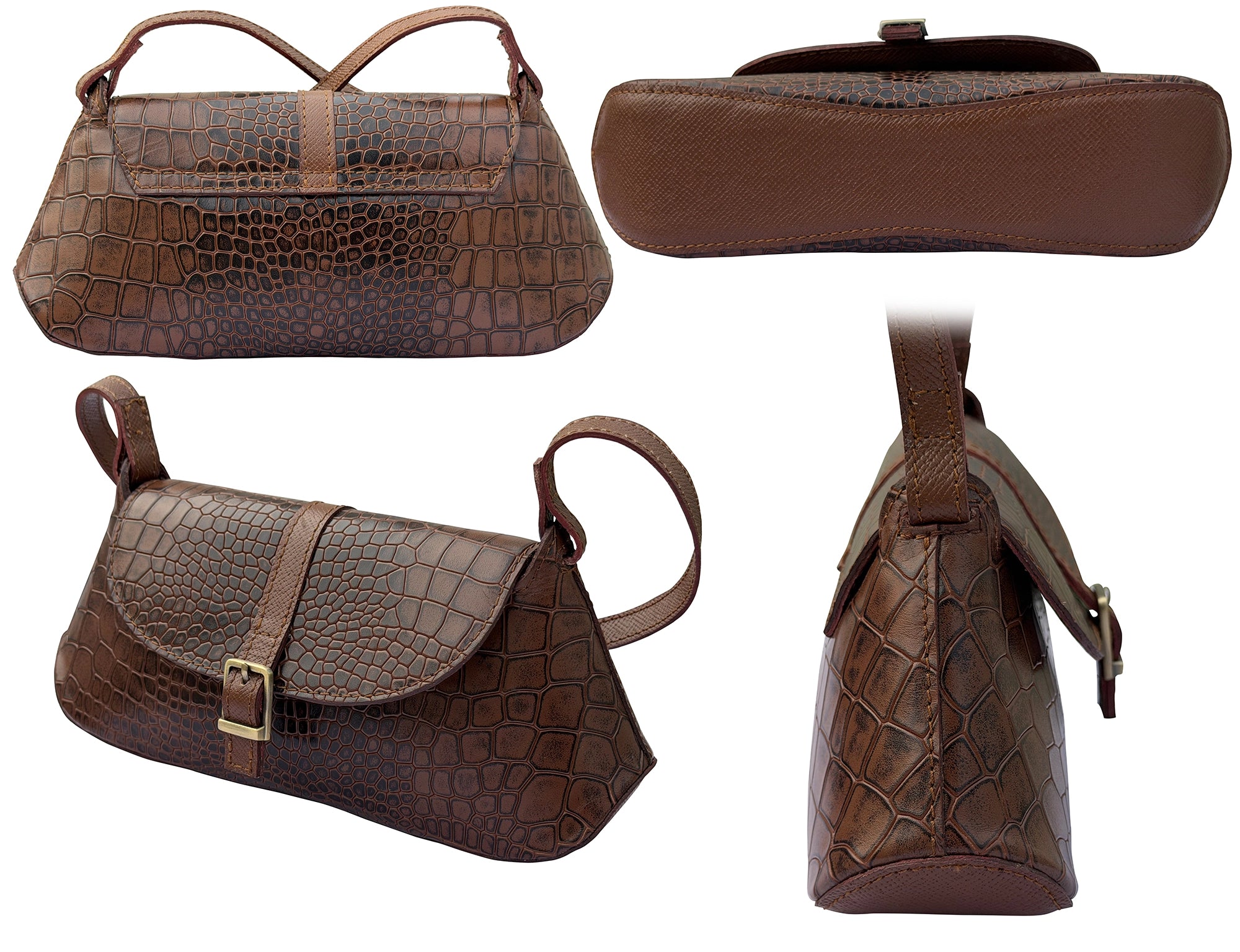 Croc-Embossed Mini Shoulder Bag - Trapezoid Crossbody Sling Bag