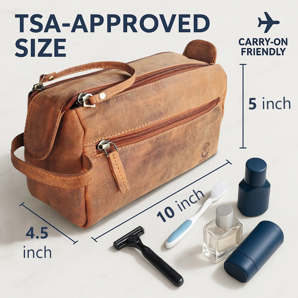 Full-Grain Leather Travel Toiletry Bag (Brown)