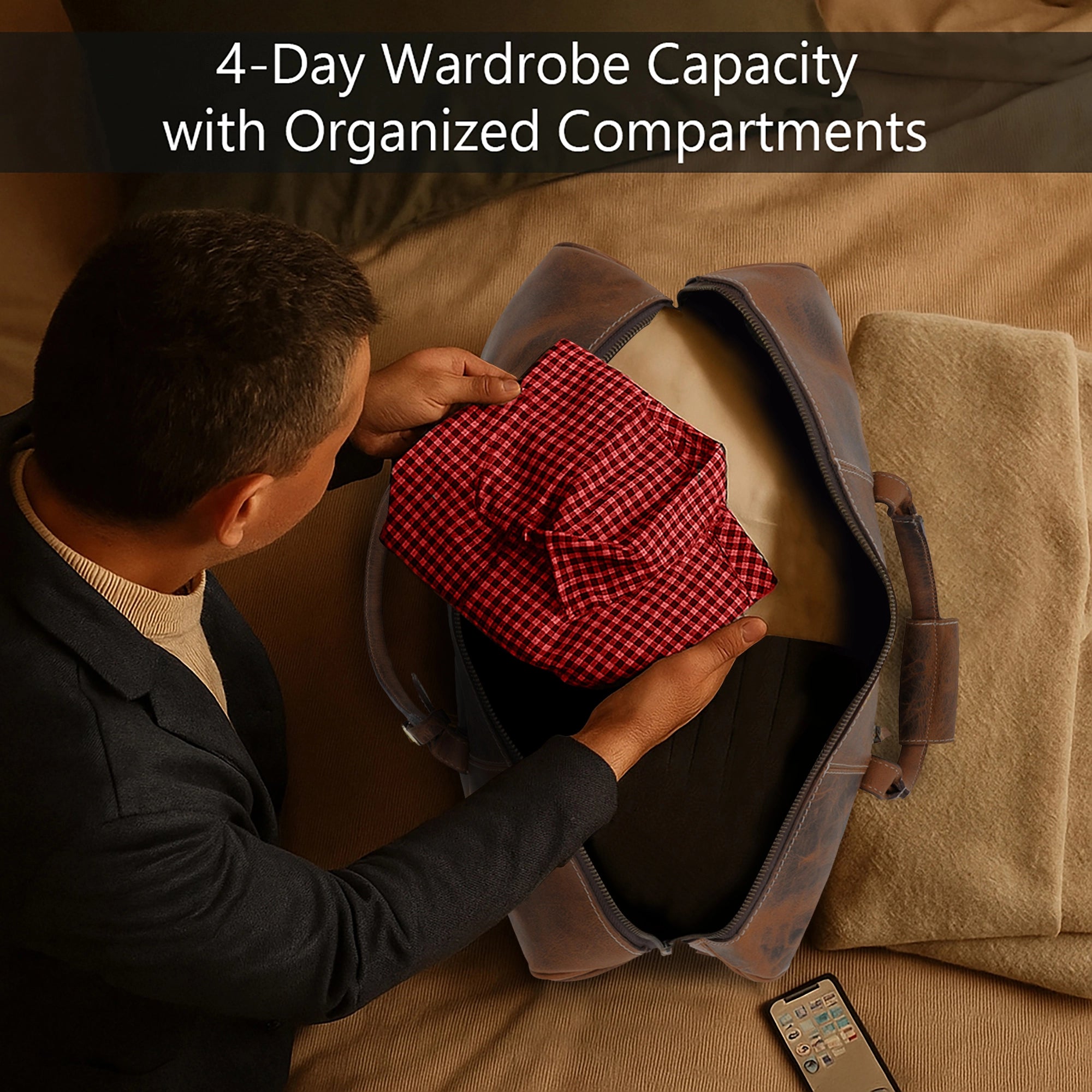 Sasha Carry On Leather Duffle Bag (Walnut Brown)