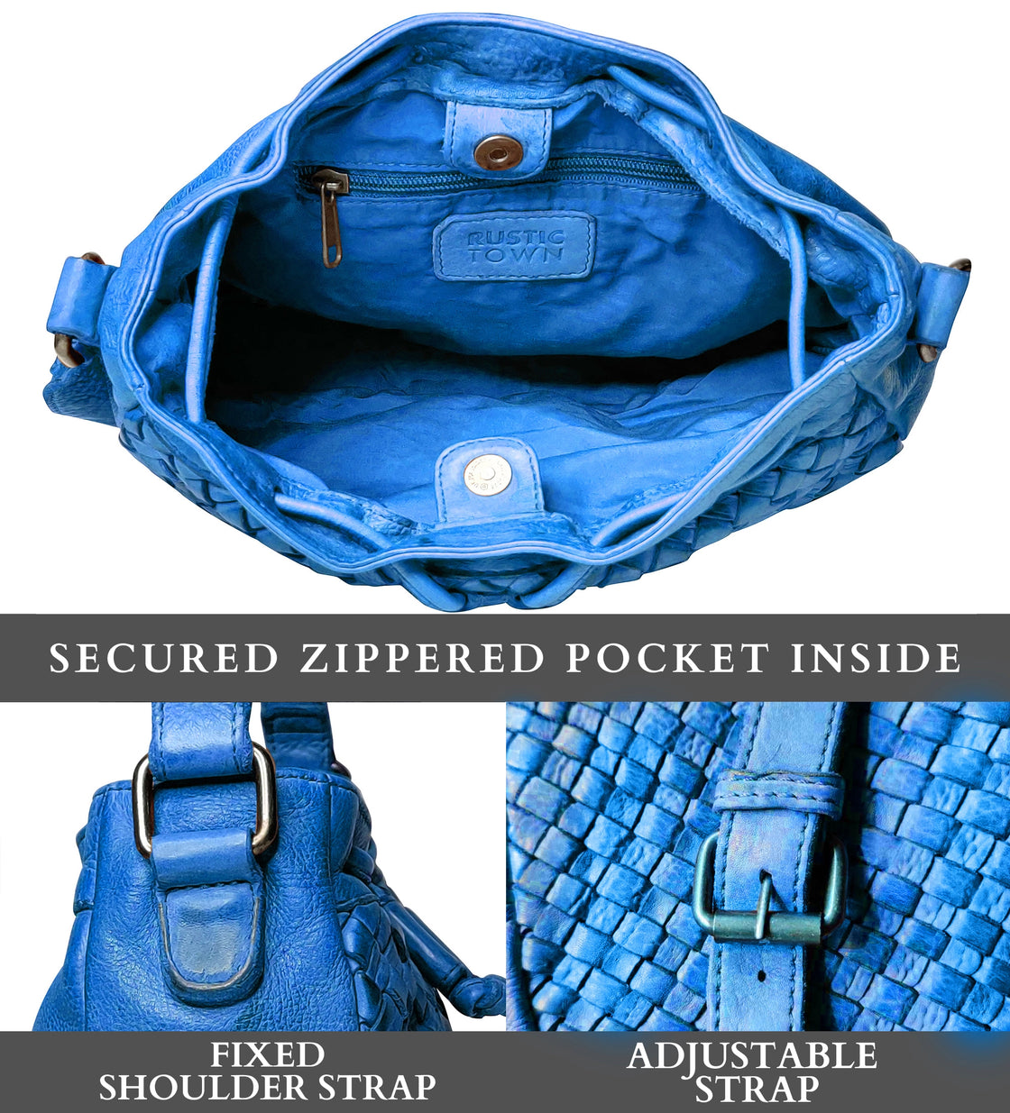 Leather Shoulder Bag for Women Blue Rustic Town