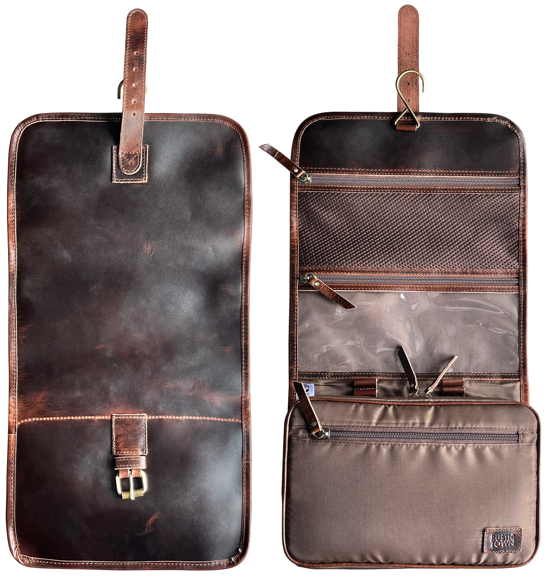 Leather Hanging Toiletry Bag for Men & Women