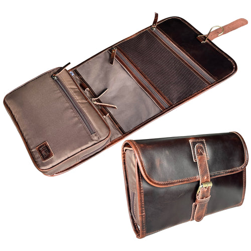 Leather Hanging Toiletry Bag for Men & Women