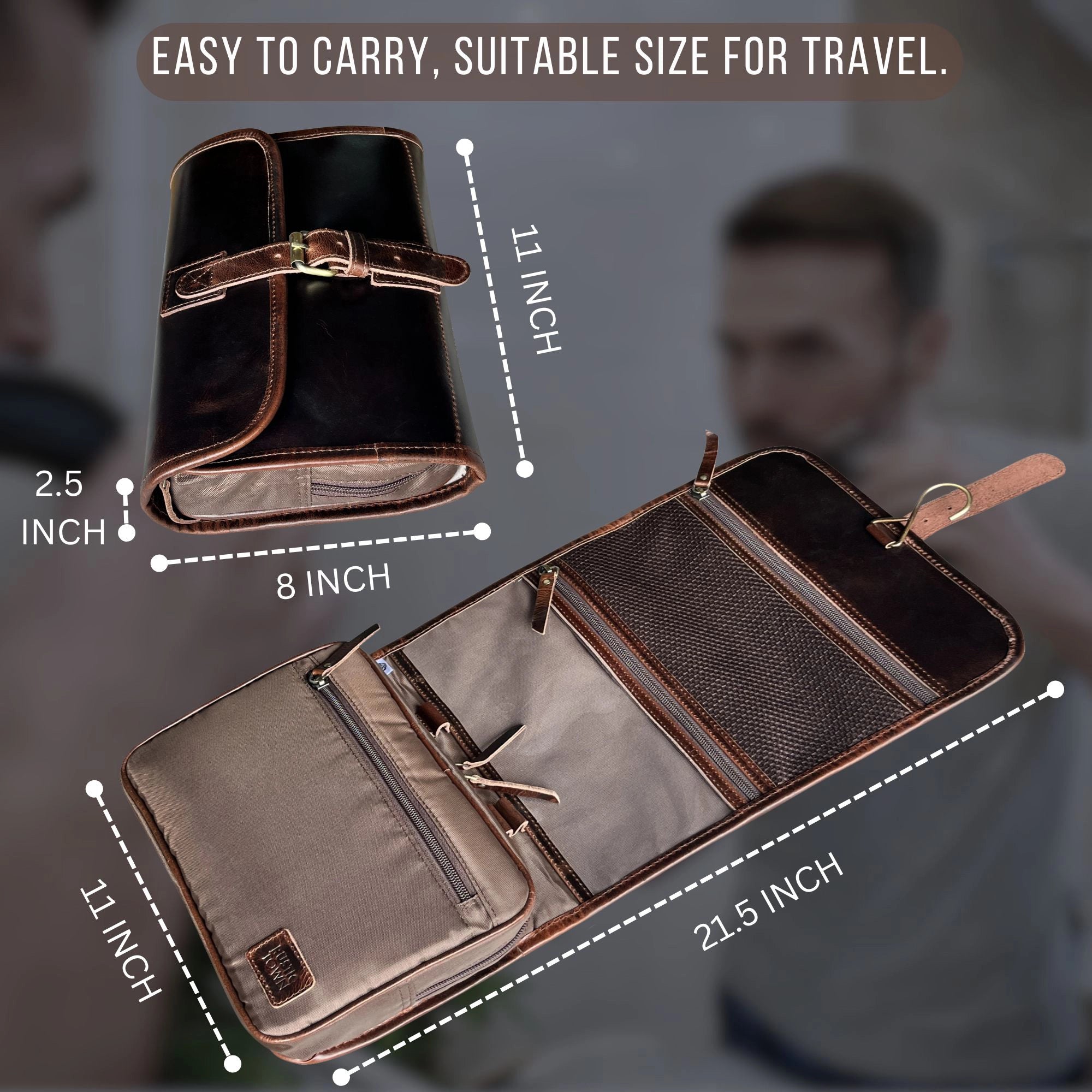 Leather Hanging Toiletry Bag for Men & Women