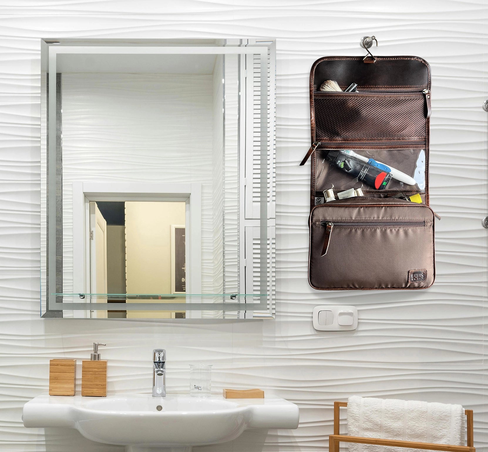 Leather Hanging Toiletry Bag for Men & Women