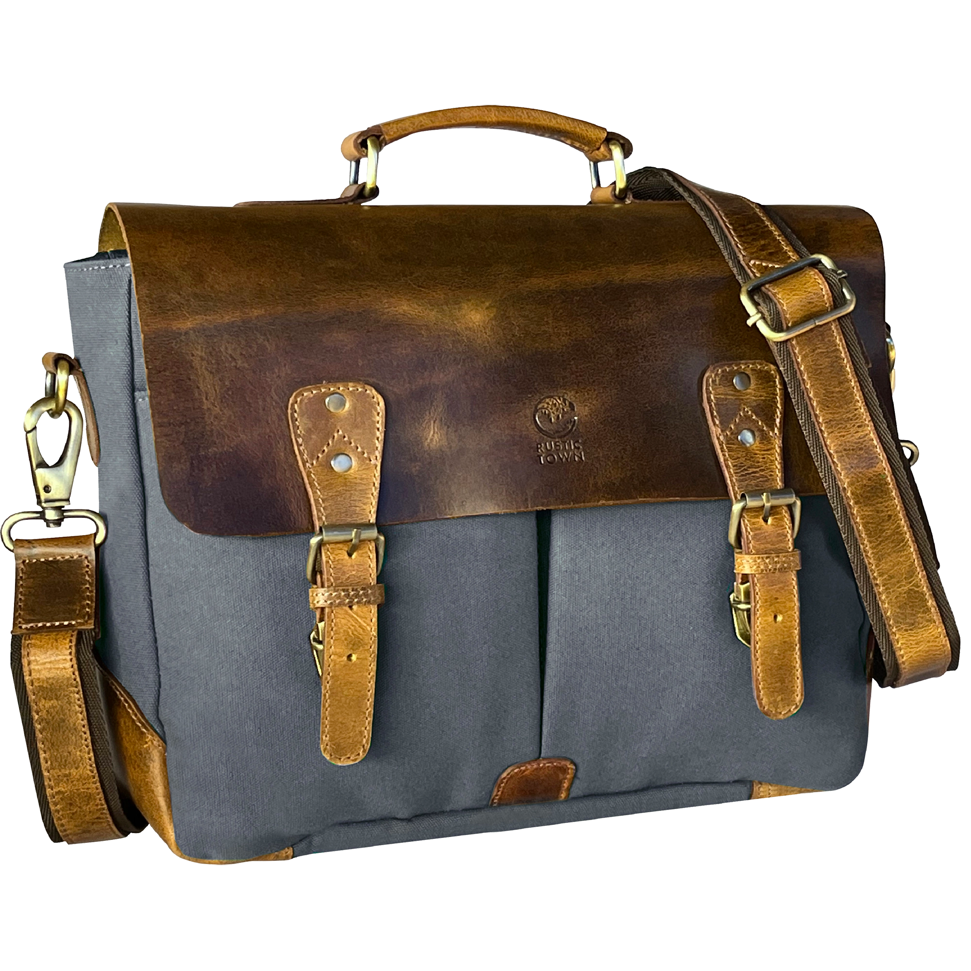 Rover Leather Canvas Messenger Bag Briefcase Laptop Bag (Dark Grey)