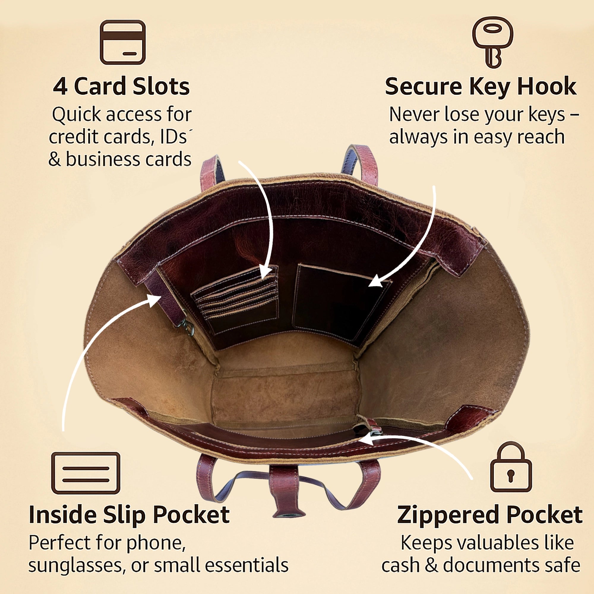 Leather Tote Bag for Women - Classic Shoulder Handbag