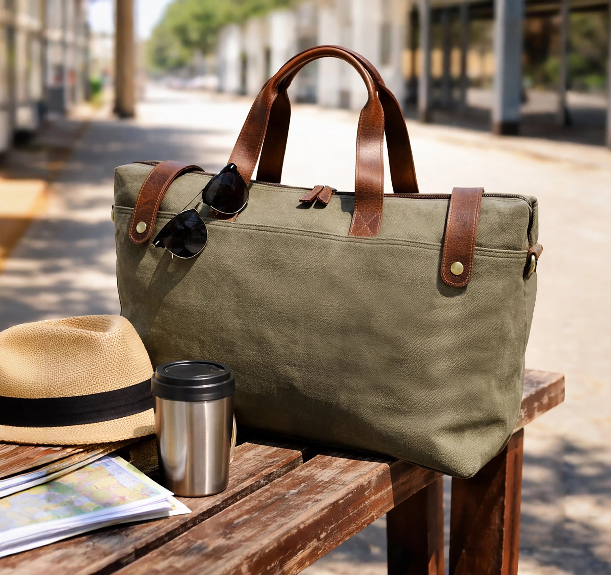 Canvas Leather Duffle Bag | Organized Travel Weekend Bag
