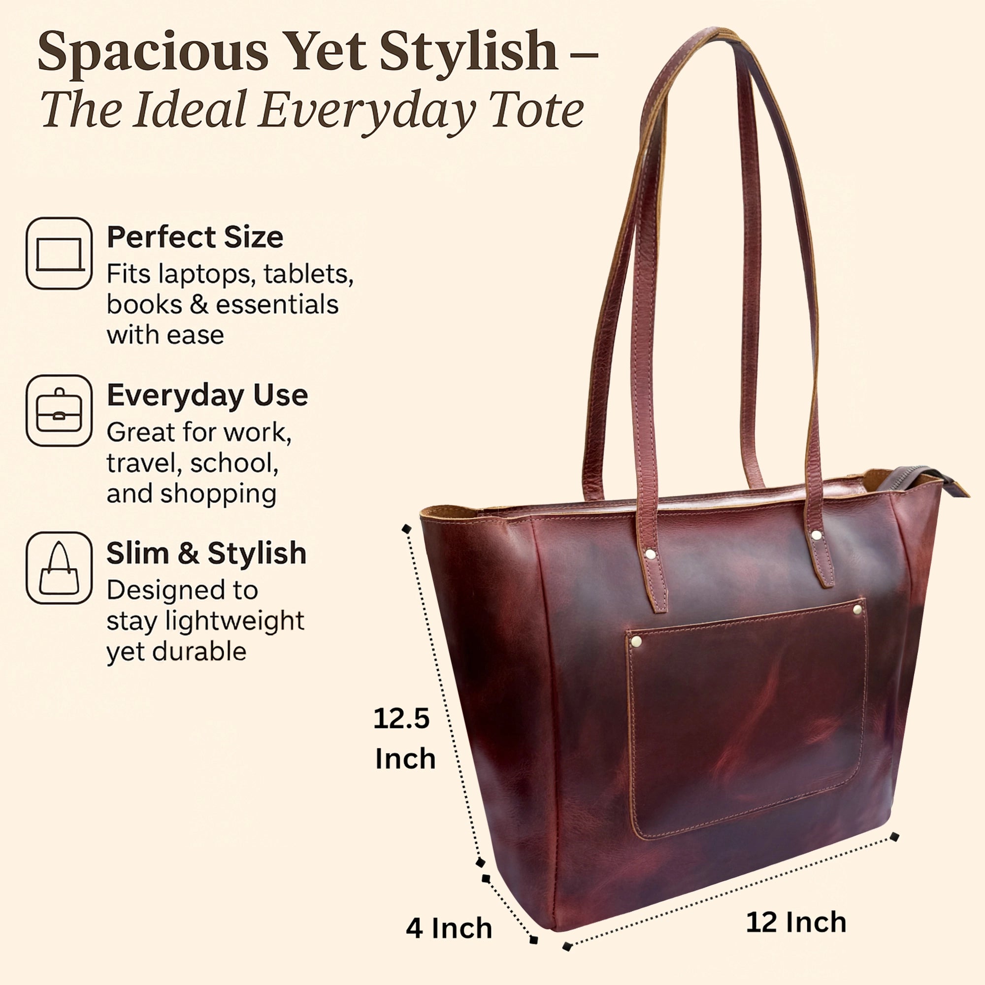 Leather Tote Bag for Women - Shoulder Satchel Handbag