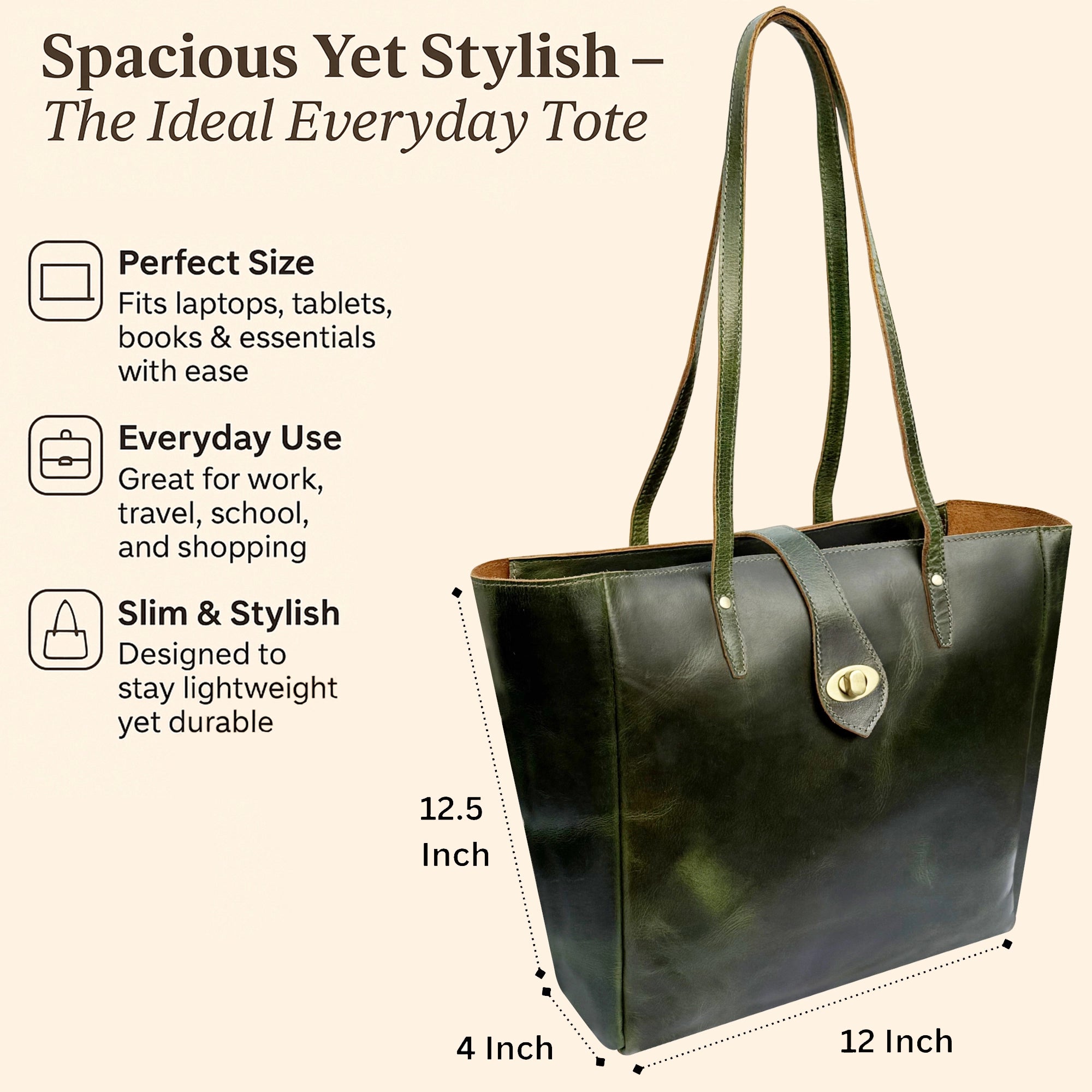Leather Tote Bag for Women - Classic Shoulder Handbag