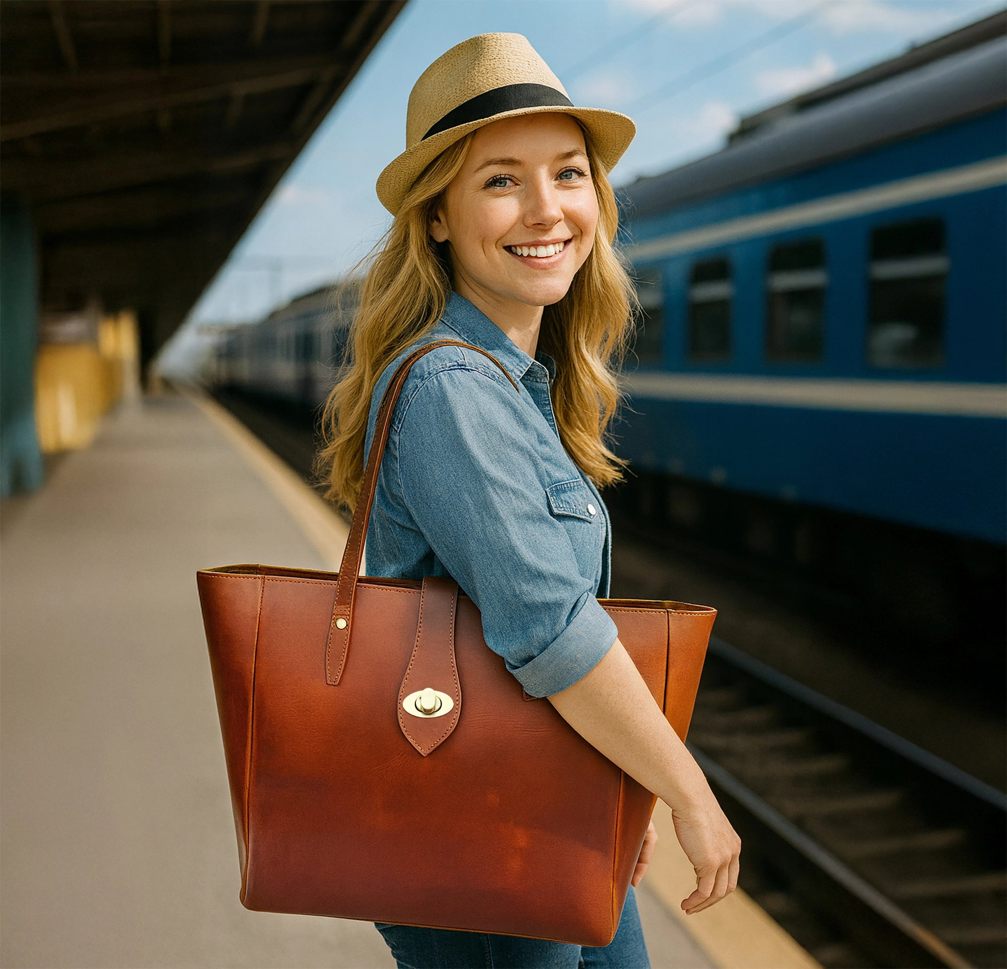 Leather Tote Bag for Women - Classic Shoulder Bag