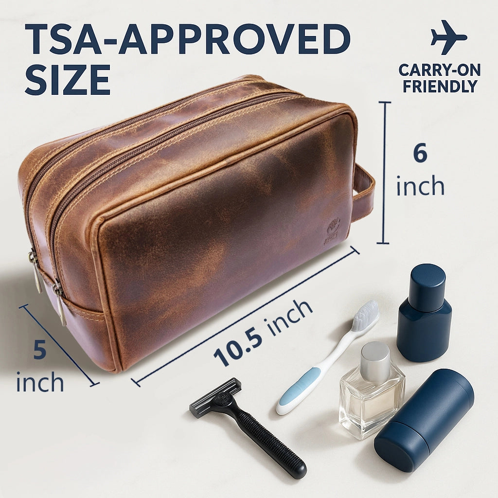 Johnny Leather Travel Toiletry Bag for Men (Antique Brown)