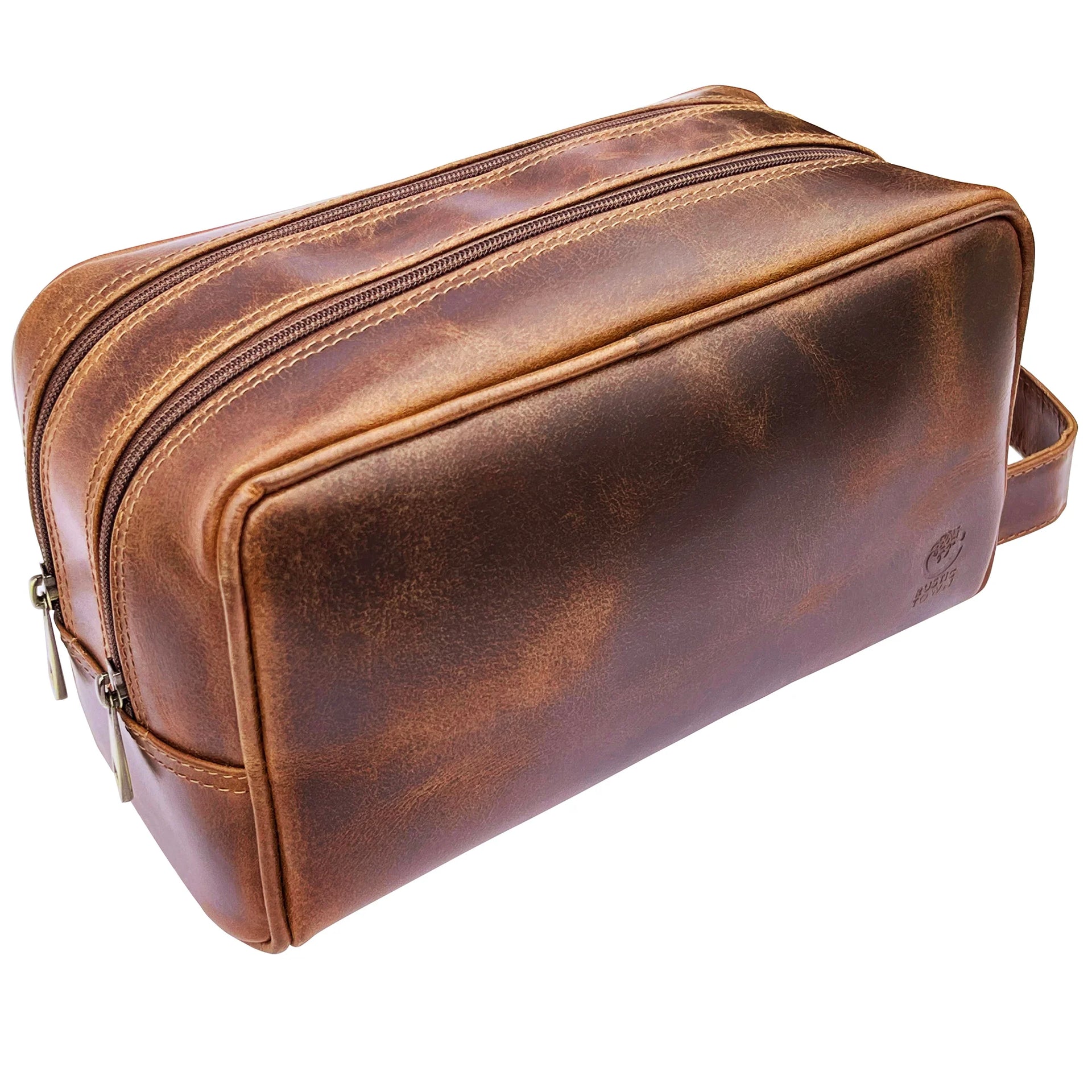 Men's Leather Dopp Kit Antique Brown–Travel Toiletry Bag | Rustic Town
