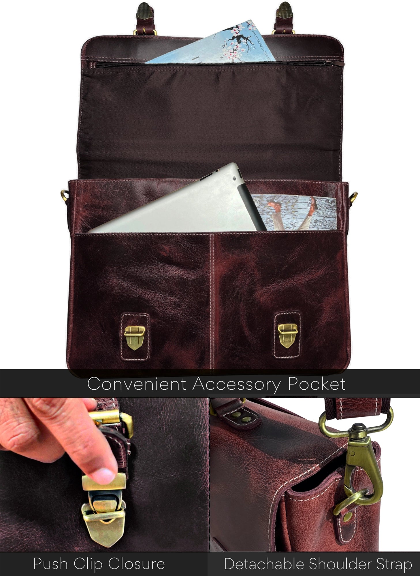 Predator 16" Leather Satchel Laptop Briefcase Bag (Walnut Brown)