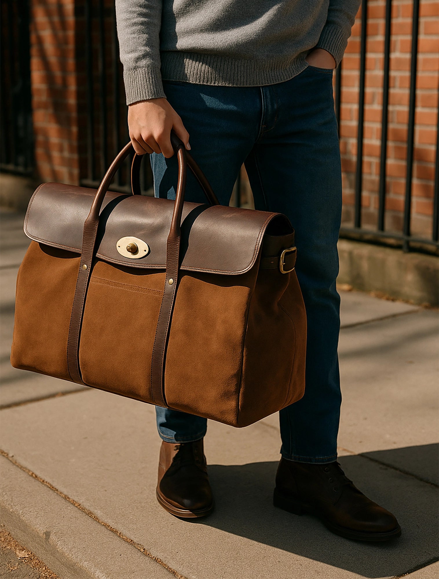 Suede Leather Duffle Bag: Luxury Weekend Travel Carry-on