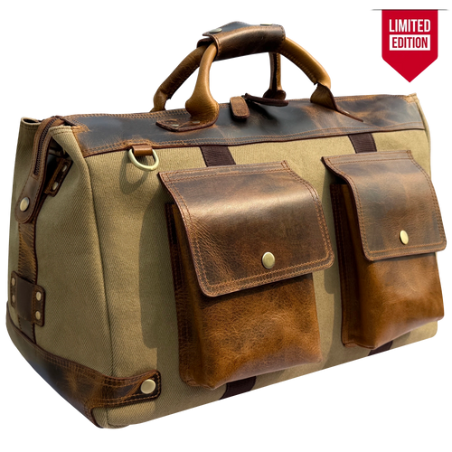 Leather Canvas Duffle Bag for Men | Large Weekender Travel Bag