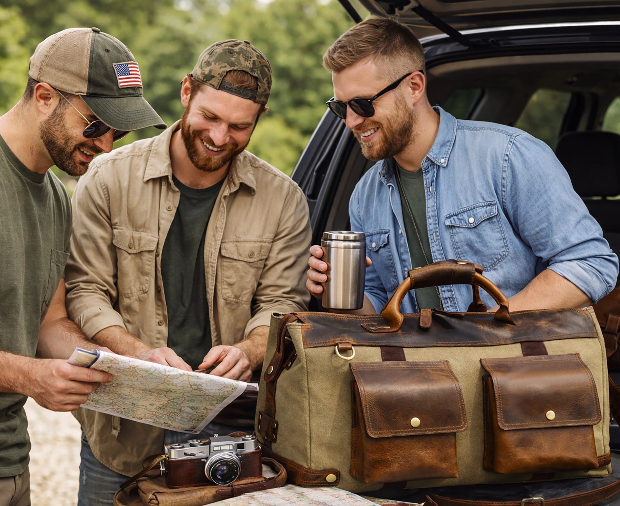 Leather Canvas Duffle Bag for Men | Large Weekender Travel Bag