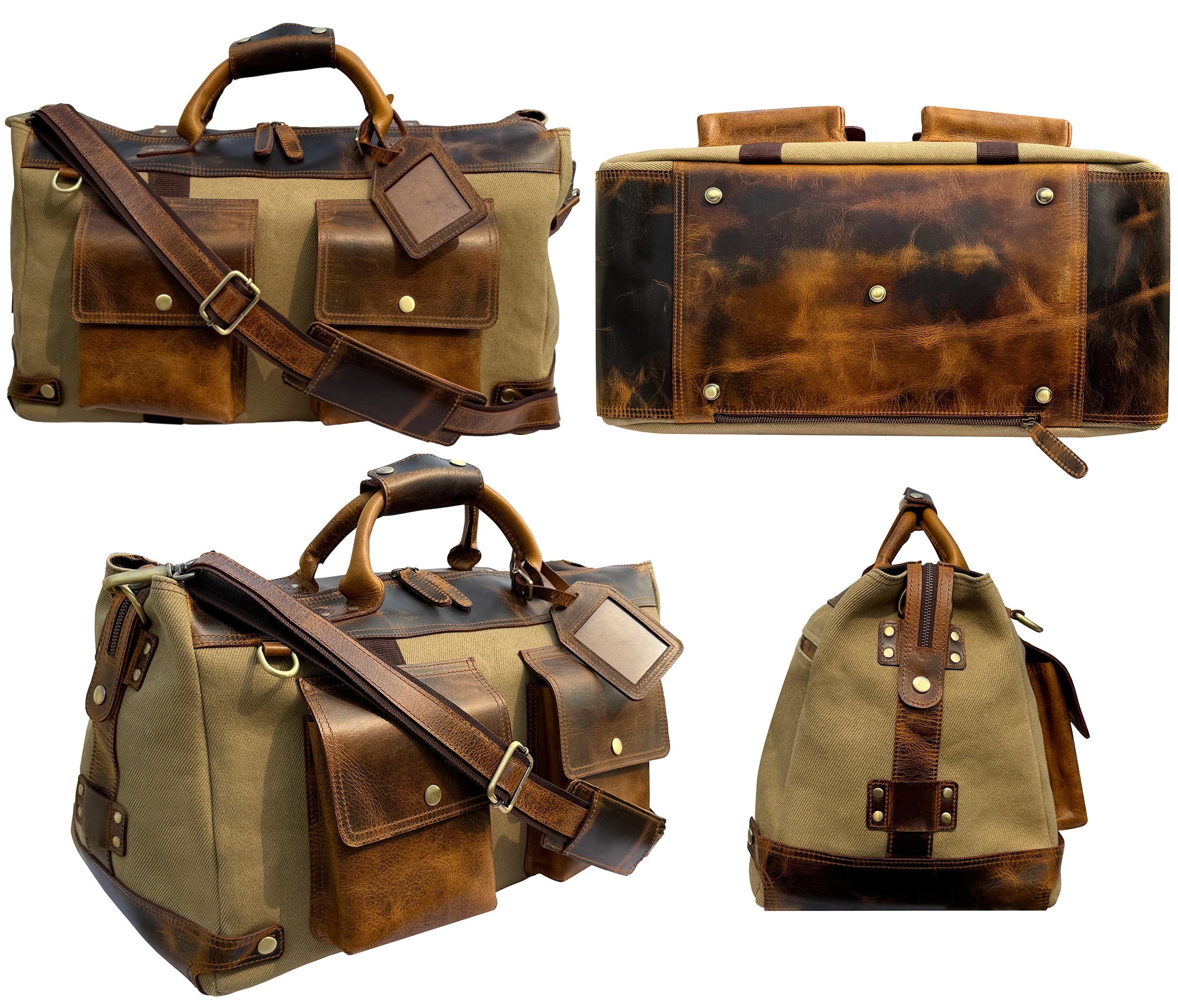 Leather Canvas Duffle Bag for Men | Large Weekender Travel Bag