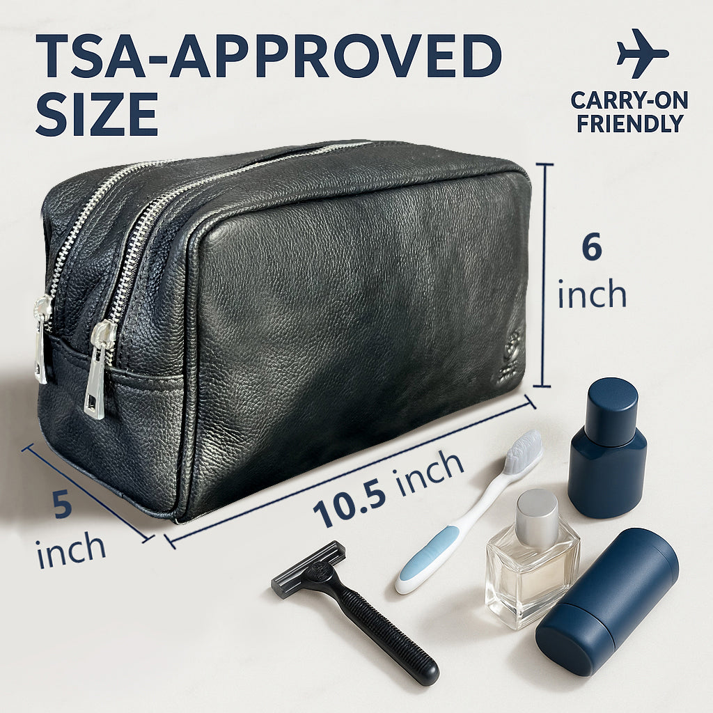 Johnny Leather Travel Toiletry Bag (Black)