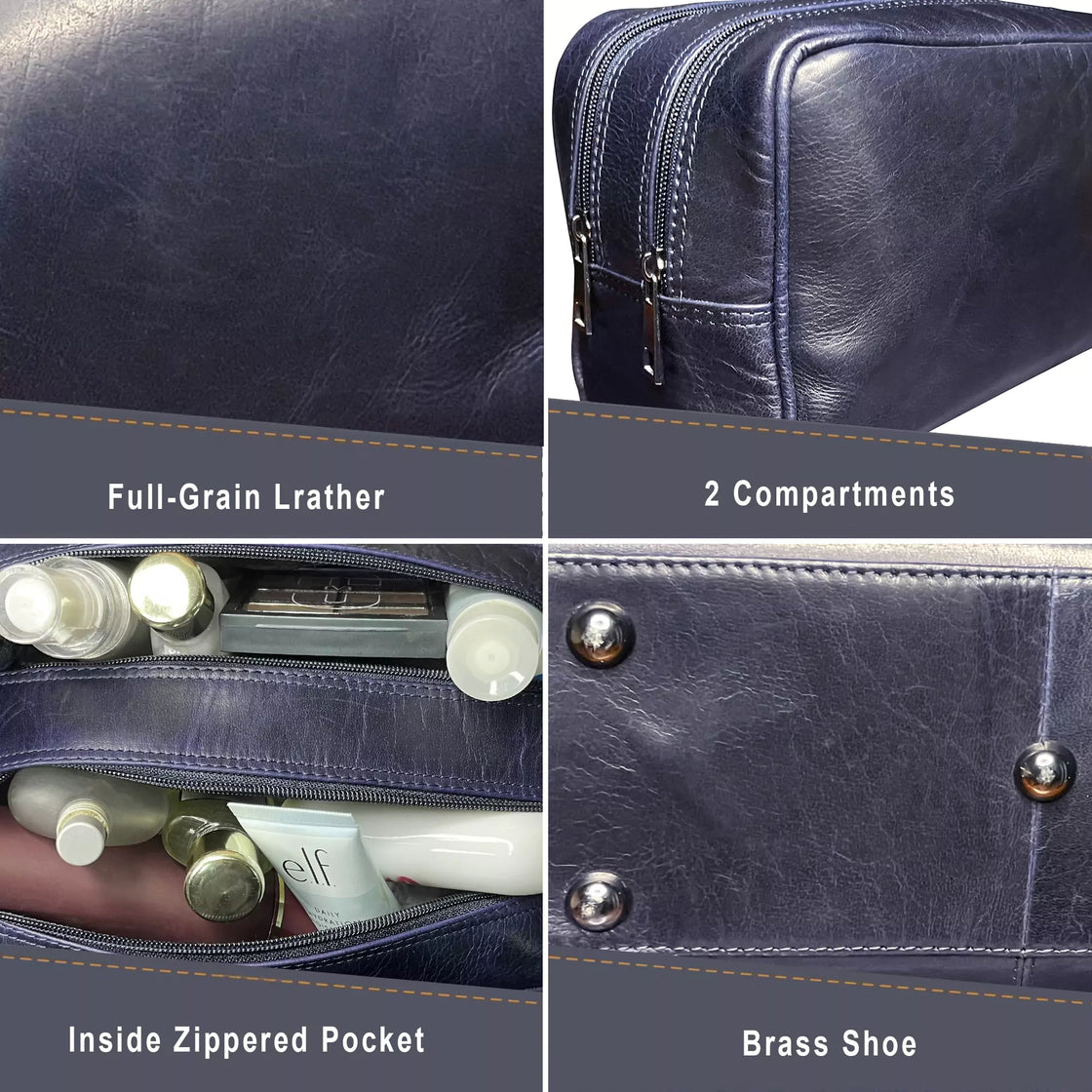 Johnny Men's Leather Travel Dopp Kit (Oxford Blue)