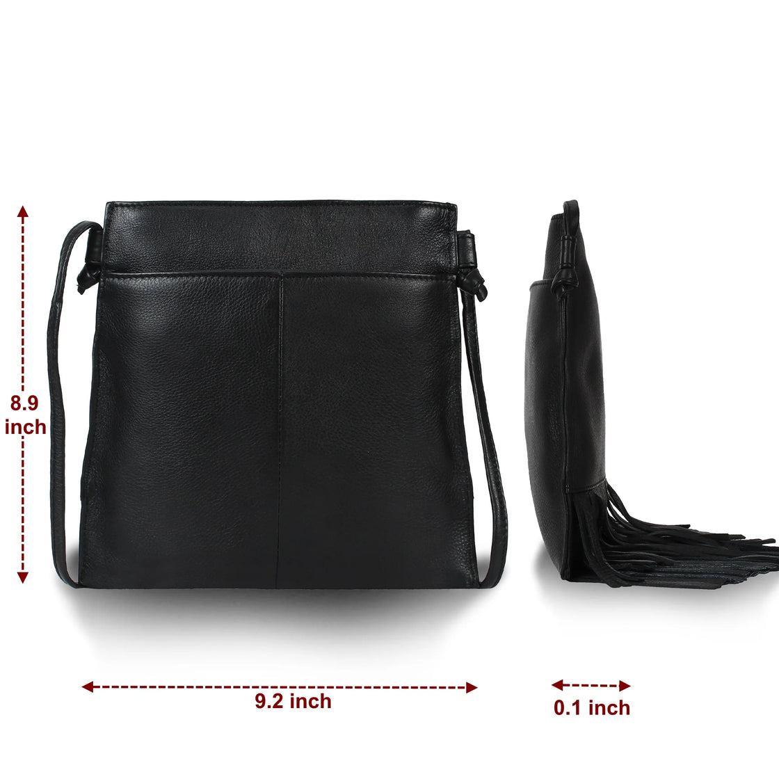 Leather Fringe Hobo Bag for Women (Medium, Black)