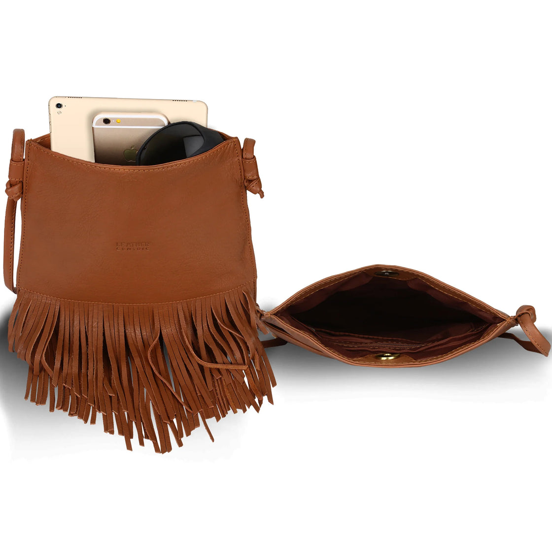 Leather Fringe Tassel Hobo Bag for Women (Medium, Brown)