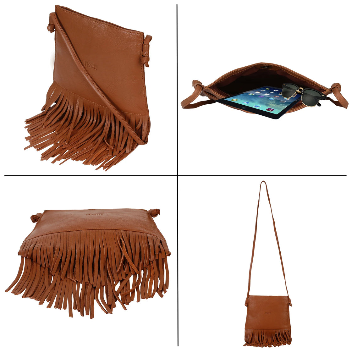 Leather Fringe Tassel Hobo Bag for Women (Medium, Brown)