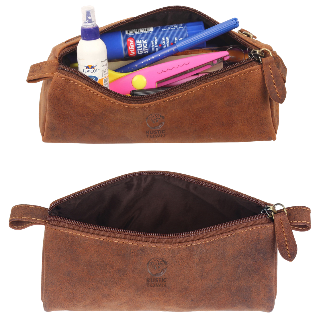 Winnie Leather Pencil Pouch - Zippered Pen Case for School, Work & Office  (Walnut) – Rustic Town