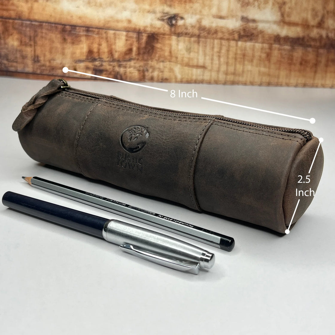 Winnie Leather Zipper Pen Pencil Case (Walnut)