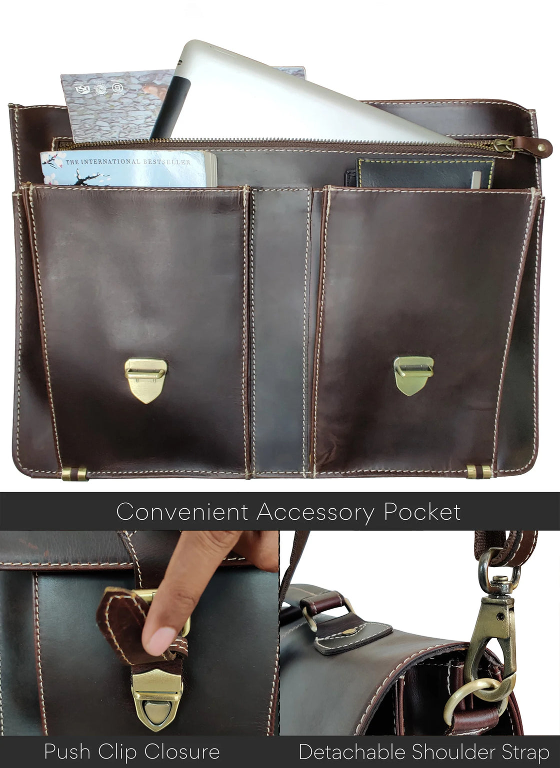 Wayne Premium 16" Leather Satchel Office Laptop Bag (Dark)