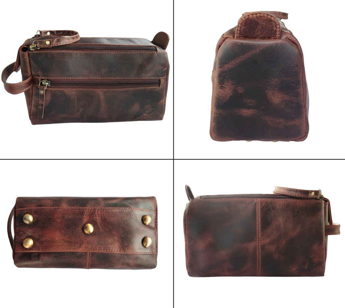 Leather Toiletry Bag for Men (Walnut Brown)