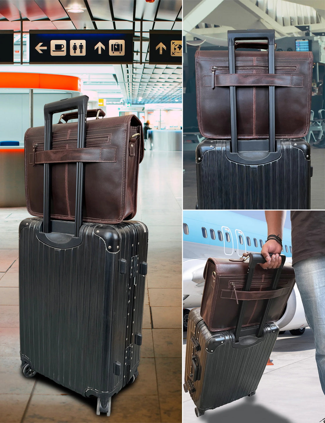 Hunter Premium Buffalo Classic Leather Briefcase Office Bag 15 Mulberry Rustic Town