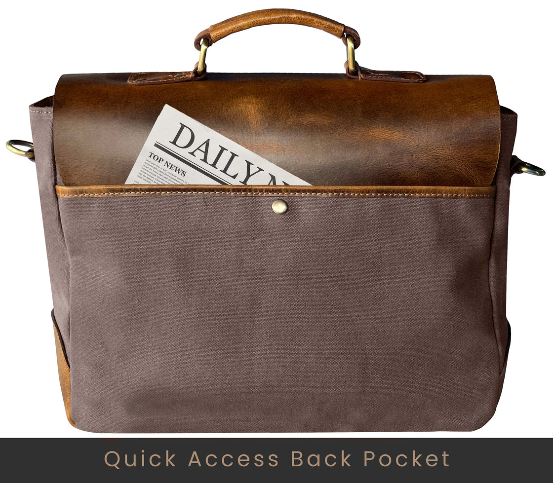 Rover Leather Canvas Messenger Bag Briefcase Laptop Bag (Dark Grey)