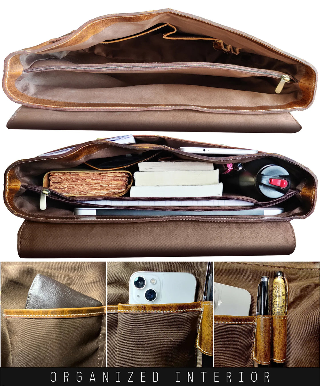Predator 16" Leather Briefcase Laptop Messenger Bag (Antique Brown)