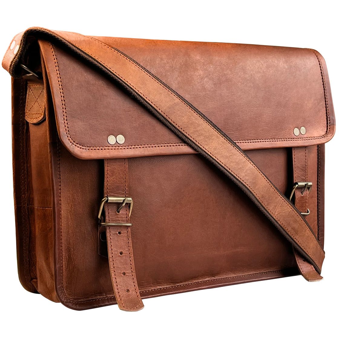 15 inch Leather Vintage Rustic Crossbody Messenger Courier Satchel Bag Gift Men