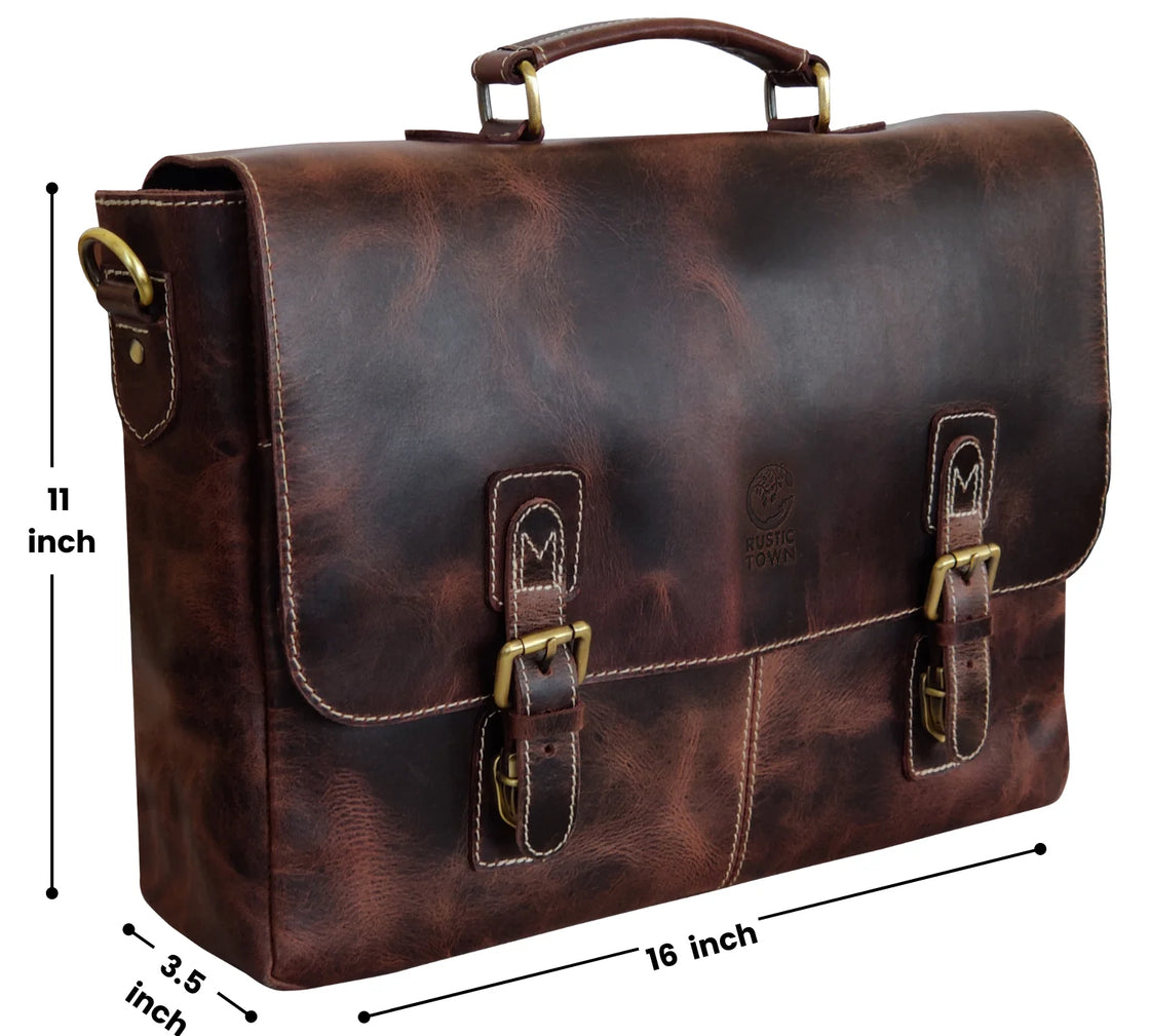 Genuine Leather Rolling Briefcase Travel Luggage Laptop Bag, Brown