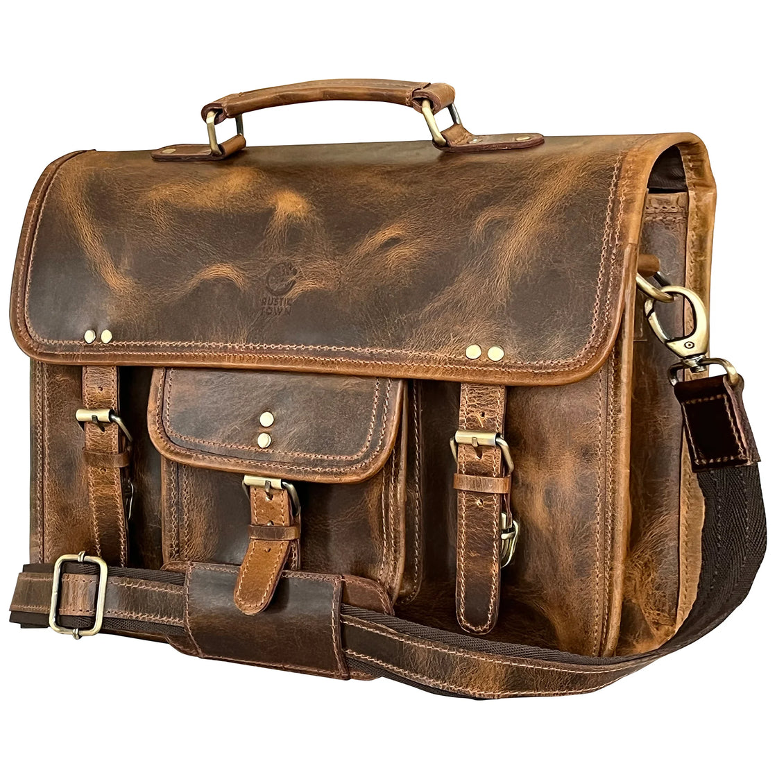 Vintage Classic 16" Leather Satchel Briefcase Bag (Antique Brown)