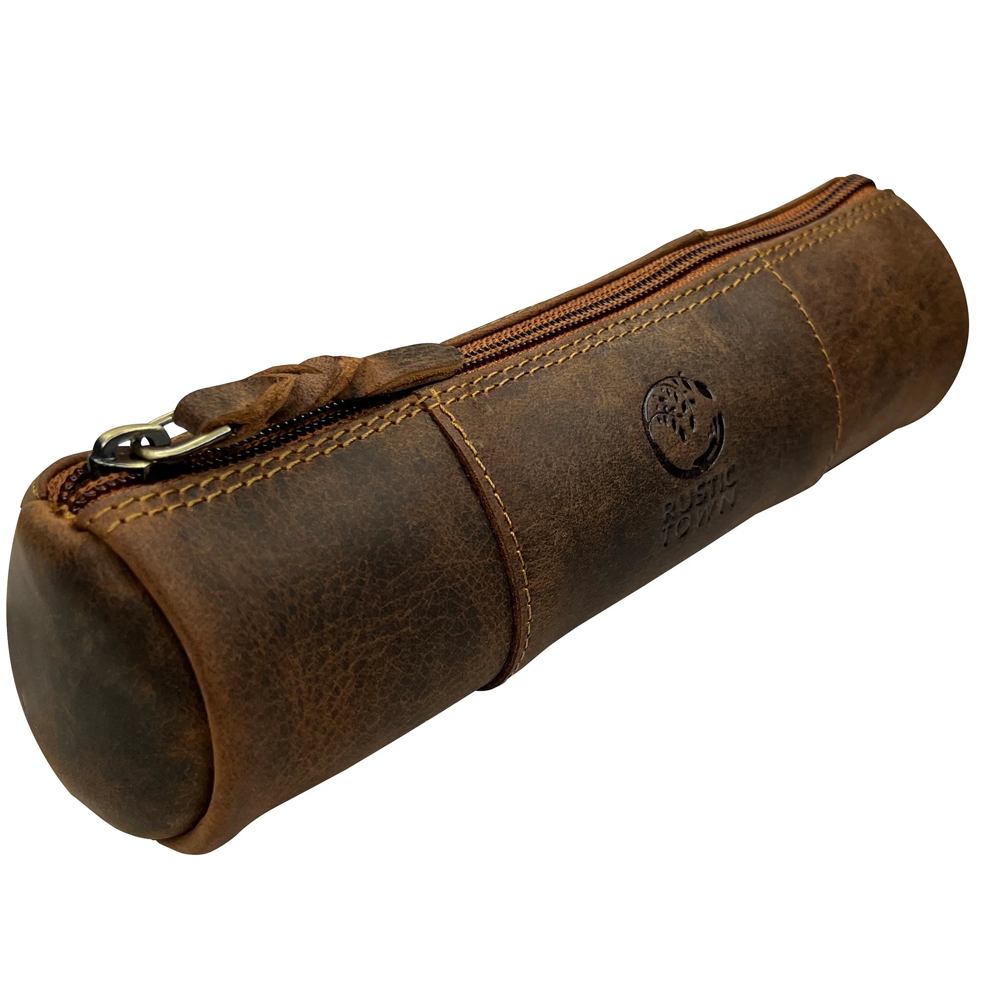 Leather Pencil Case - Handcrafted Premium Zippered Pen Pouch (Antique Brown)